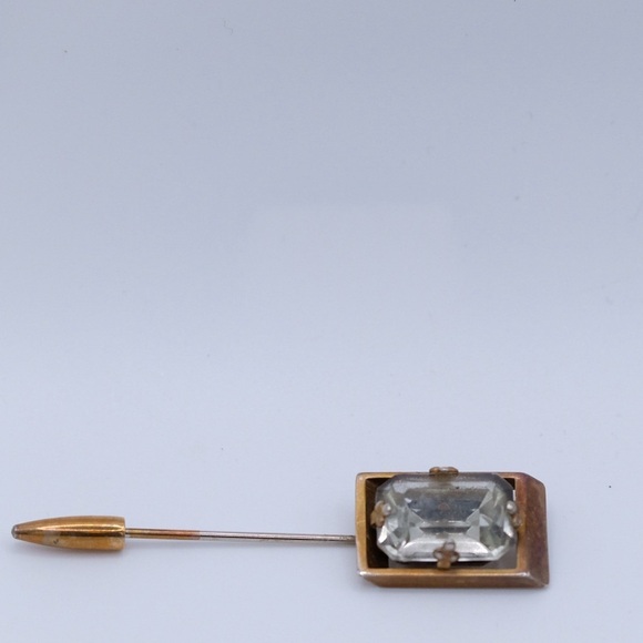 Vintage Art Deco Faceted Rhinestone Stick Pin Brooch 3” Goldtone Statement Piece - Picture 7 of 15